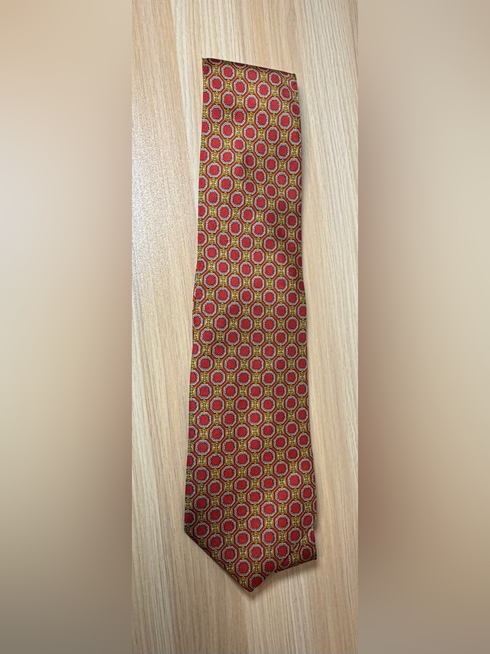 Burberry Red and Gold Medallion Silk Tie
